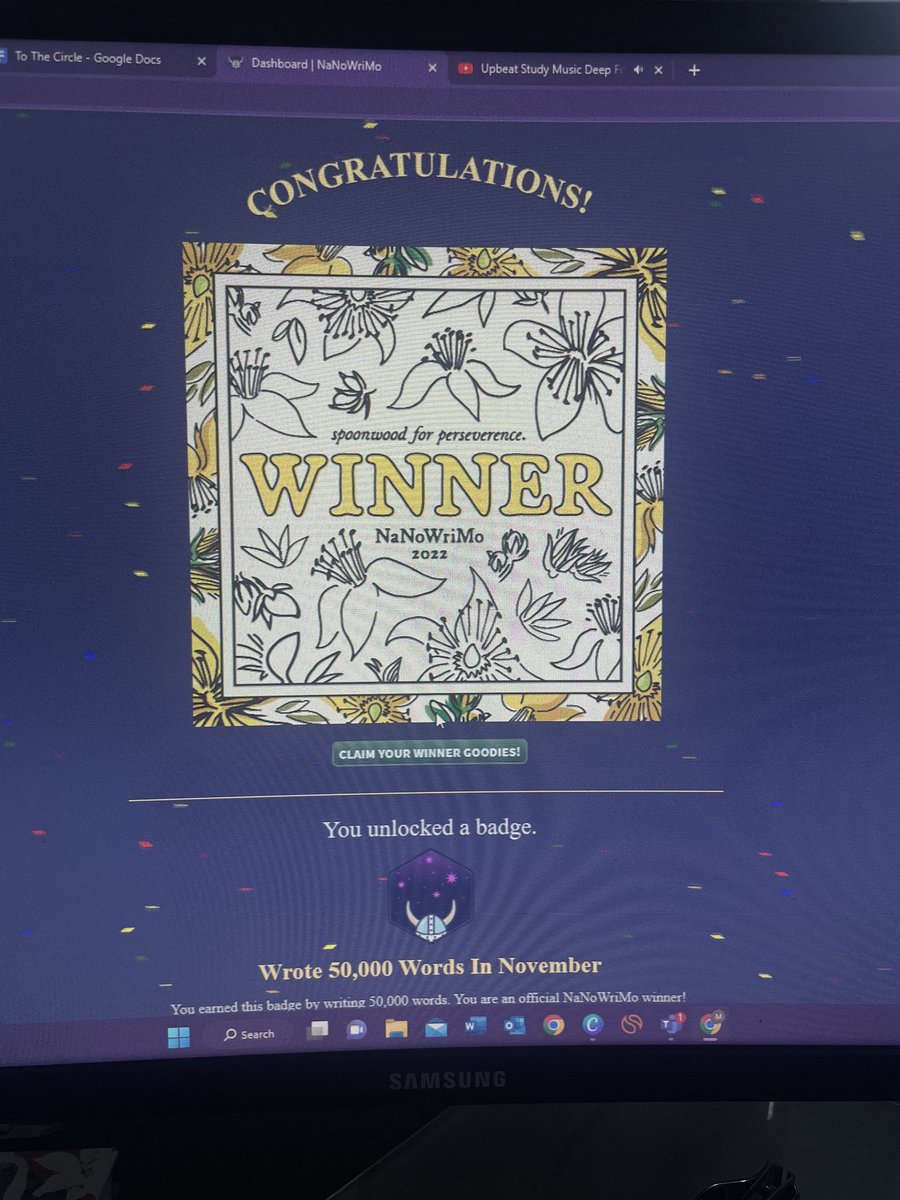 Omg. I actually did it!! I won #NaNoWriMo 
#NaNoWriMo2022 #NaNoWinner2022 #WritingCommunity