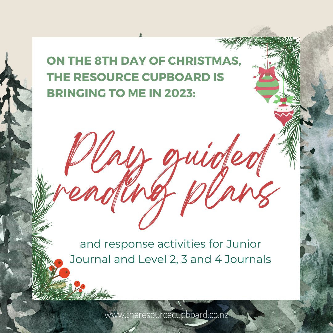 TheResourceNZ's tweet photo. On the 8th day of Christmas, The Resource Cupboard is bringing to me in 2023: Play #guidedreadingplans and response activities for Junior Journal and Level 2, 3 and 4 Journals.

https://t.co/COjEy2oTgJ

#12daysofchristmas #theresourcecupboard #teachersoftwitter https://t.co/41bZkRRFi4