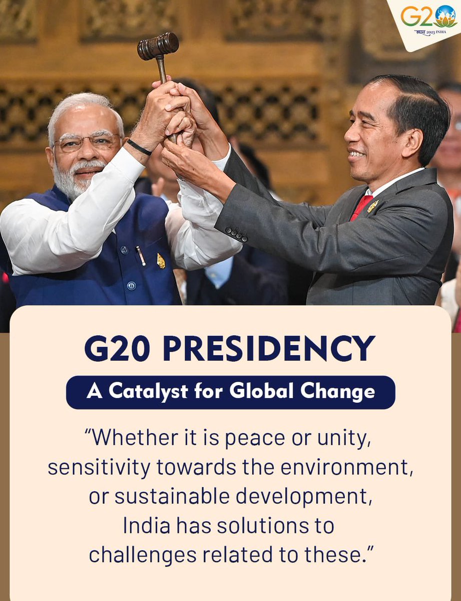 Historic day!

Today India begins G20 Presidency.

New India assumes the presidency of #G20 with the call for 'One Earth, One Family, One Future'.
#G20India