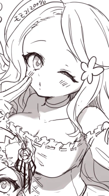 ほんらくのやつあんまあげないんだけどモモコ1200%のアイドルの姿してる絵描いたからあげちゃう 