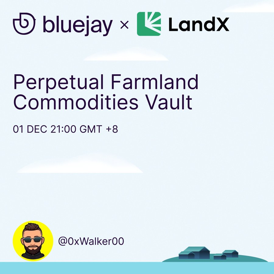 BluejayFinance's tweet photo. GM GigaJays!

Join us TONIGHT 9PM GMT +8 to learn more about perpetual farmland commodity vaults with  @0xWalker00  from @landxfinance

Mark your calendars: https://t.co/X3AxNVqovA https://t.co/QSCMSja1jD
