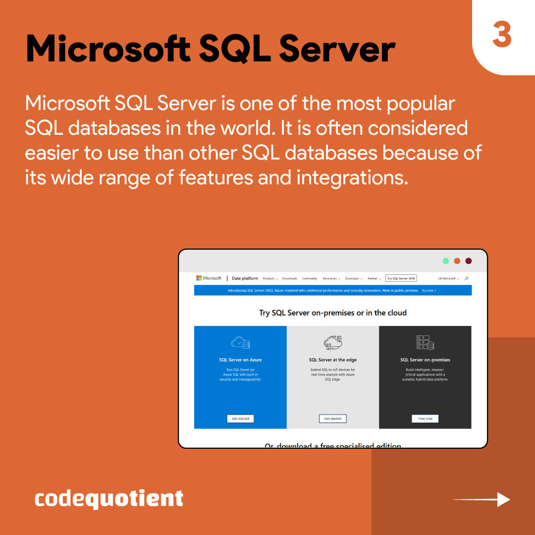 CodeQuotient's tweet image. If you are just starting with data science, these databases come with a long history and an experienced workforce to assist when it comes to getting started.
#CodeQuotient #SuperCoder #SuperCoderProgram #Coding #SQL