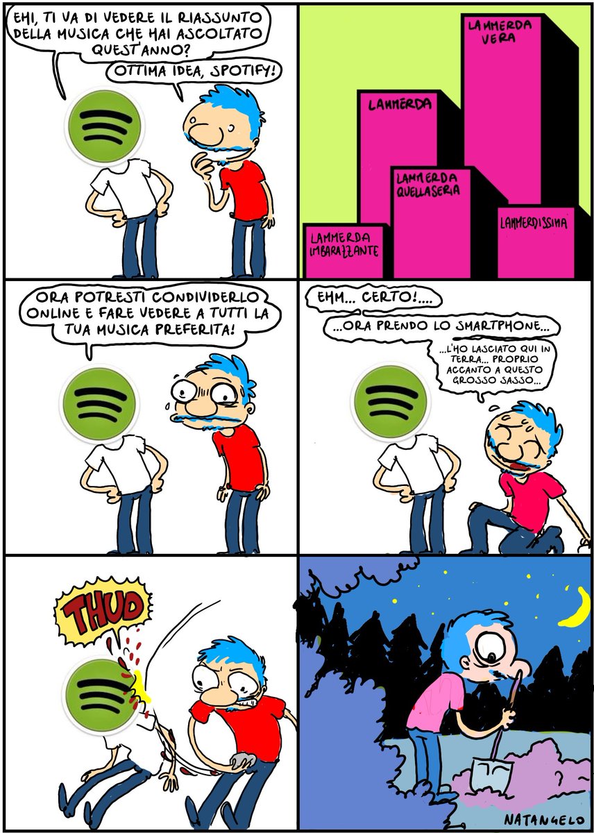 NatangeloM's tweet photo. Ehi, è di nuovo quel periodo dell'anno! [un grande repost] 

#spotify @SpotifyItaly #SpotifyWrapped  #vignetta #fumetto #memeitaliani #umorismo #satira #humor #natangelo https://t.co/kBPWbayRij