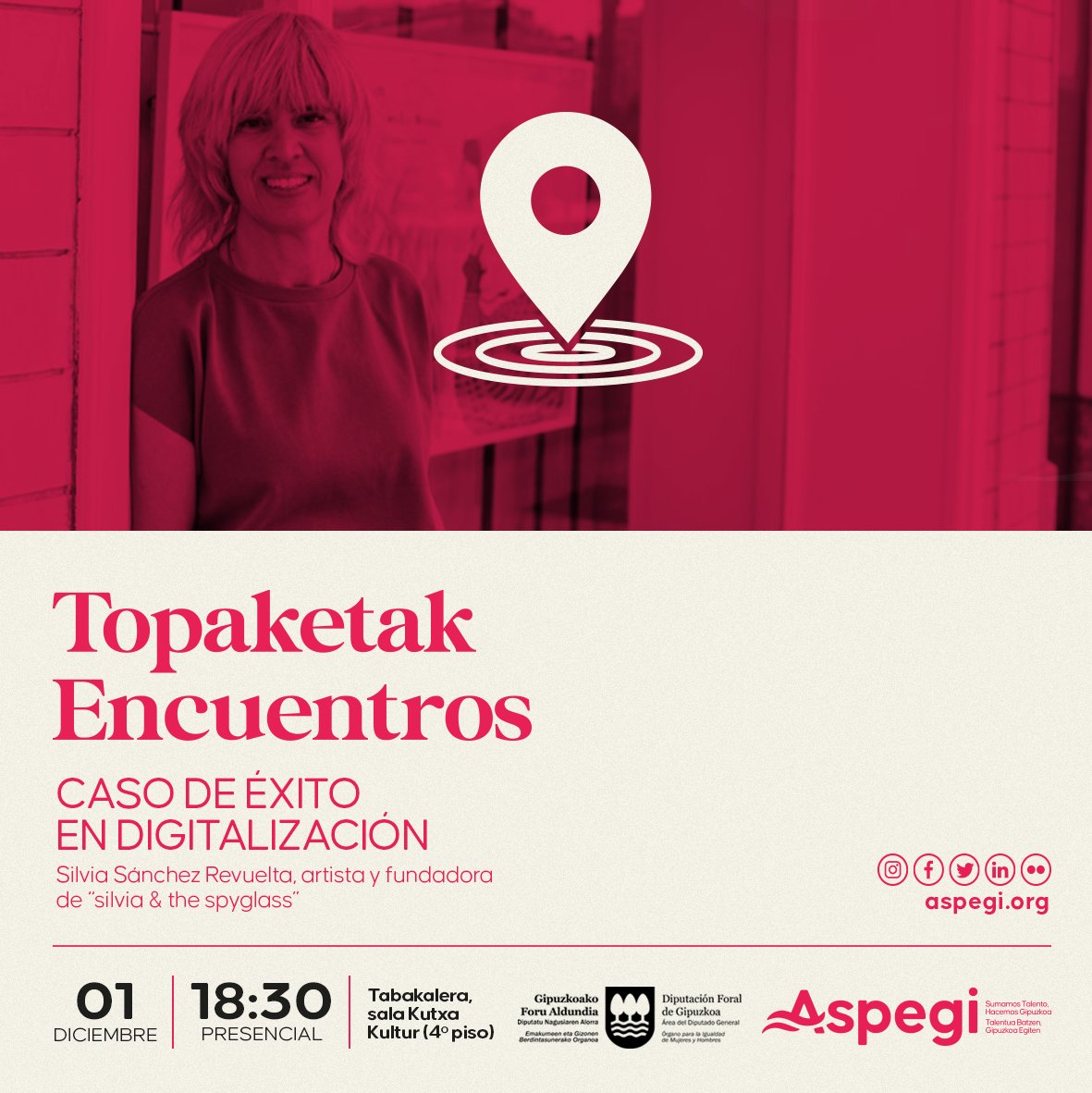 ASPEGI's tweet photo. 📢 Azken deia! 📢 Gaur gure Gabonetako Topaketa ospatuko dugu. Topaketa oso berezia izango da, Silvia Sánchez Revuelta #ASPEGI|ko bazkide eta silvia& thespyglass|en sortzailea izango dugu hizlari gisa, «Kasu arrakastatsua digitalizazioan: silvia & the spyglass» izeneko saioan. https://t.co/hZ7YrWEtMg