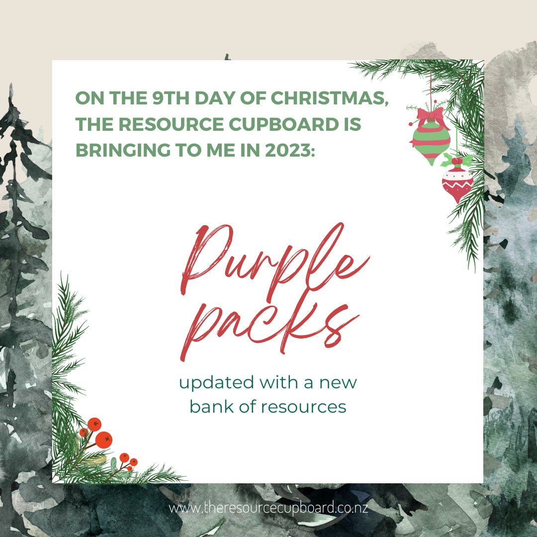 TheResourceNZ's tweet photo. On the 9th day of Christmas, The Resource Cupboard is bringing to me in 2023: Purple packs updated with a new bank of resources.

https://t.co/AaS2Ag7fJ6

#12daysofchristmas #theresourcecupboard #readingresources #guidedreadingplans #teachersoftwitter #schooljournals https://t.co/RcT28OKdtT