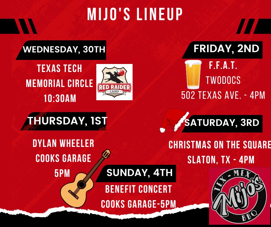 #Mijos and <a href="/DylanWheeler_/">Dylan Wheeler</a> at #CooksGarage Thursday, December 1st!! 
#mijosfoodtruck #fusion #bbqmexicanfusion #concertlife