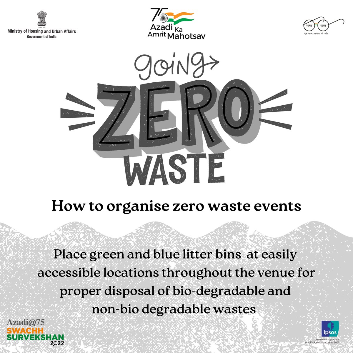 SwachSurvekshan's tweet photo. When planning for a zero-waste event, be sure to place green and blue litter bins at easily 
accessible locations throughout the venue for proper disposal of waste. #SwachhSurvekshan2022 https://t.co/j0uTcbsj2D