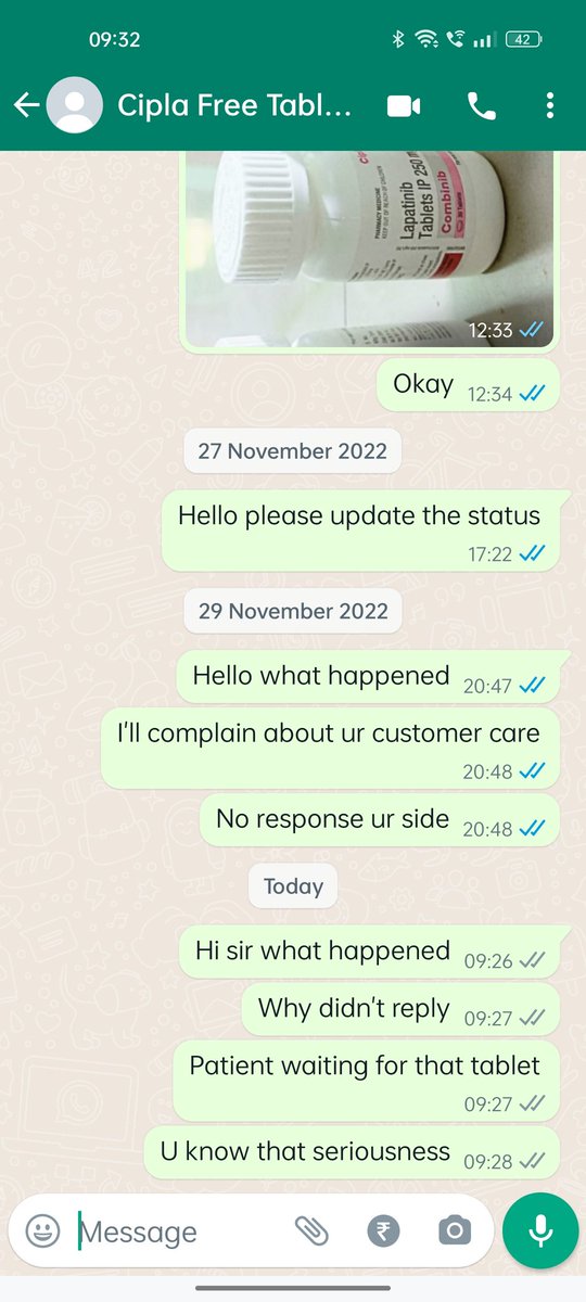 PrathapKumarav1's tweet photo. @Cipla_Global @CiplaFoundation @WHO @Vohra_Umang @CiplaUganda

Dear sir.,

   please help me purchase combinib 250mg tablet on offers.I am willing to buy 4 tablets going on offers for 1"our" tablet (as i only need 2 tablets) but no one responded to our customer side or cipla. https://t.co/n6PSgCWOET