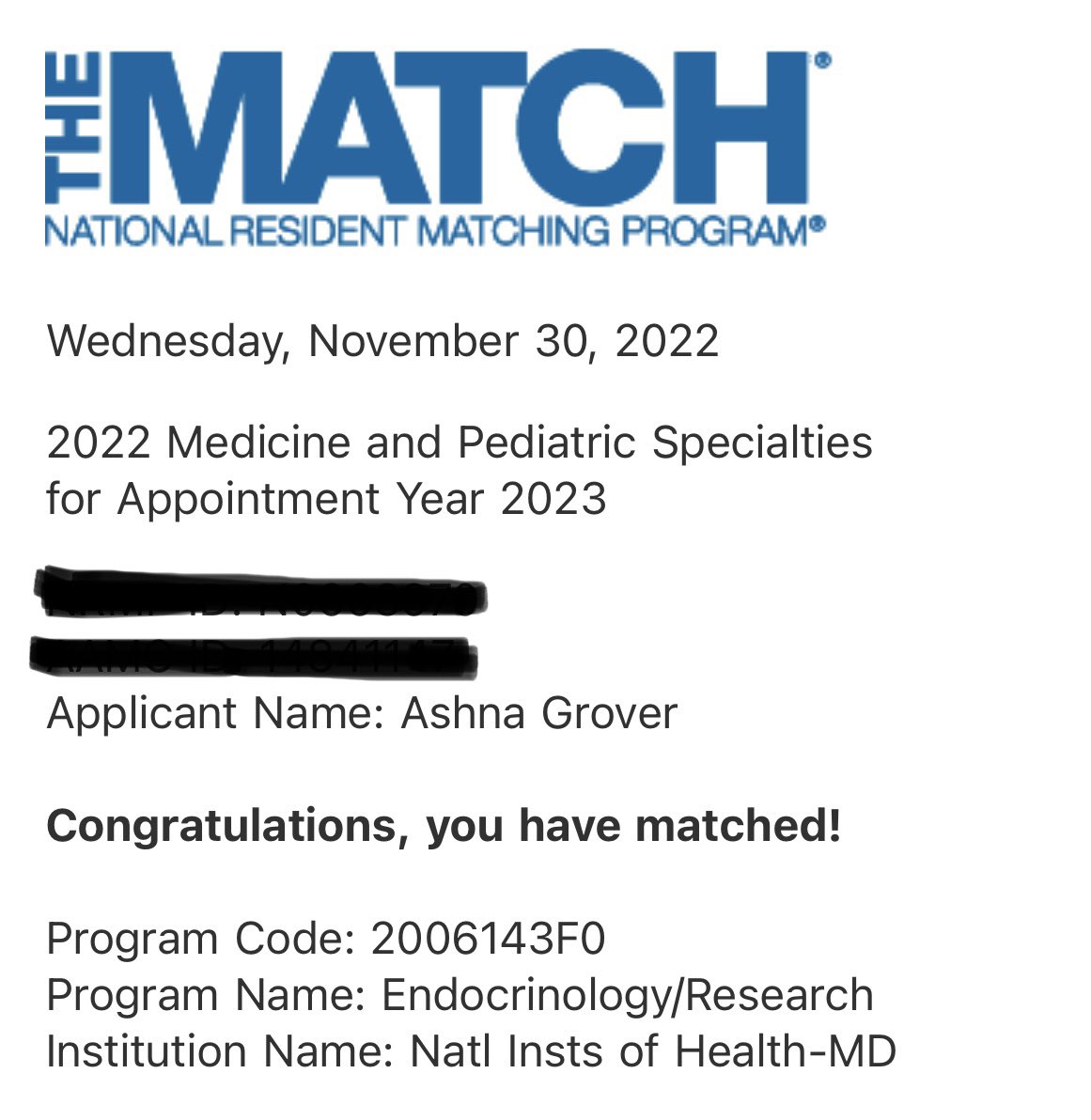 Excited to have matched at NIH for endocrinology fellowship! Grateful to my mentors, family, and friends, without whom this would not have been possible! @MAHIMRes @NIH #match2022