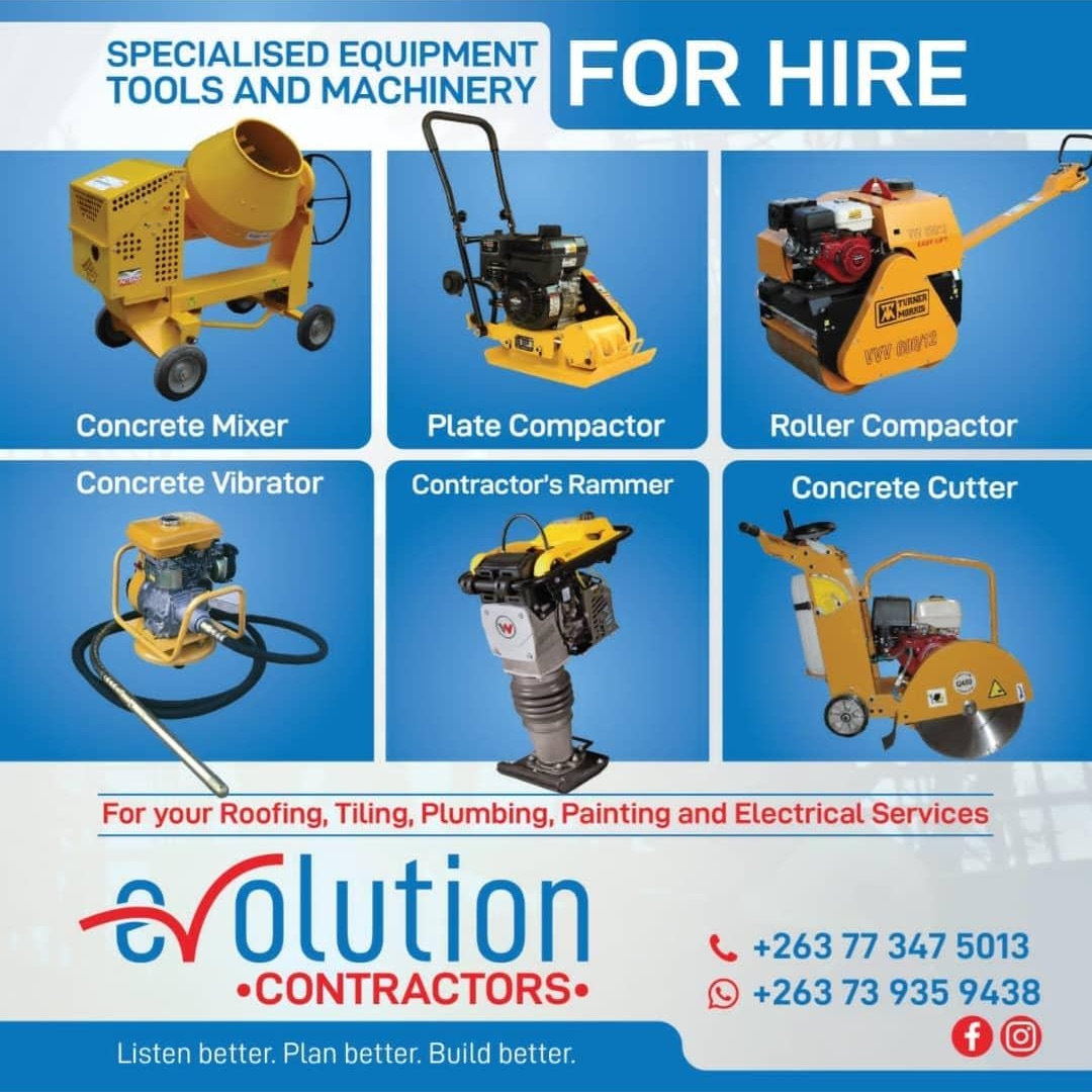 mrflyer86's tweet photo. Specialised equipment tools and machinery for hire #platecompactor #concretevibrator #contractorsrammer #concretecutter #concretemixer #rollercompactor @ChadMhako @iMisred @redmarketsunday @constructshows @SiyaSoMarket @MarketersZim @retweet263 @RooneysHireServ https://t.co/pSPXepqsHD