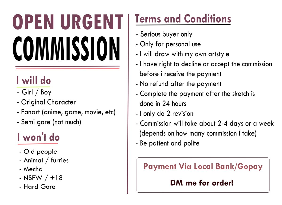 shoruiino's tweet photo. ❗️URGENT COMMISSION ❗️

Rt and likes are appreciated!

Haii aku lagi buka urgent commission 3 slot, kalau ada yang minat atau mau tanya2, feel free to DM me. Thank youuu! https://t.co/xgajQP6xY6