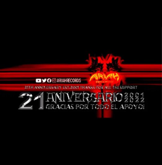 🫴21 ANIVERSARIO DE
     ARIAH RECORDS 🤘
     2001 - 2022
GRACIAS POR TODO EL APOYO!
#ARIAHRECORDS
#SOMOSELROCKVENEZOLANO
#Caracas 
#2022