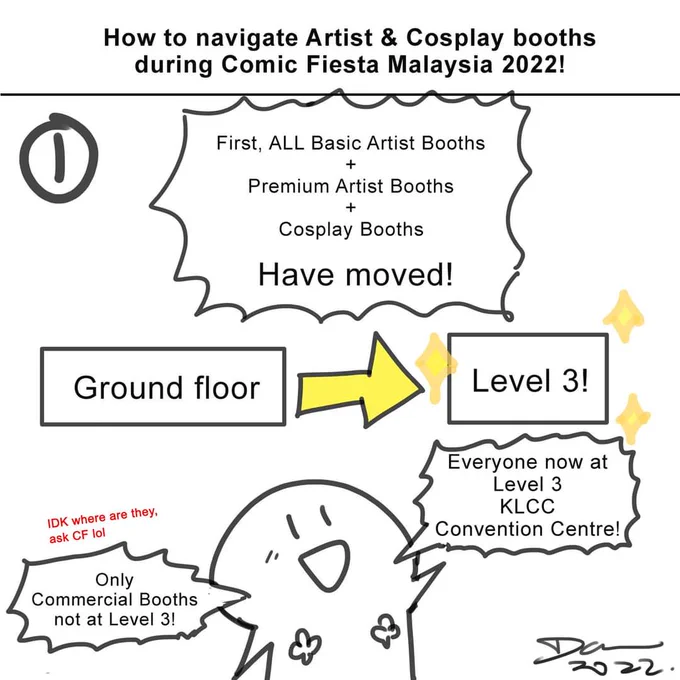 Combined Comic Fiesta 2022 booth maps of all doujin+premium booth+ cosplay booths! This is unofficial map, I repeat, this is unofficial map! I just combined them so everyone knows where the fucc everyone and everything is. 