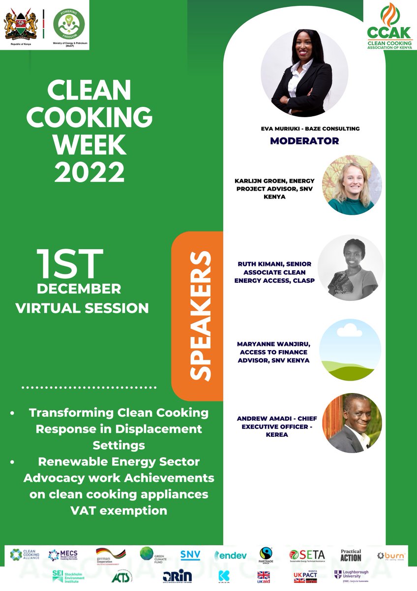 CleanCookingKe's tweet photo. Day 3 of the #CleanCookingWeek2022.
"catalyze action toward universal access to clean cooking energy. @MultiLink_Ke @EnergyMinK @UKMECS @UKaid @giz_gmbh @lborouniversity @SNV_Kenya @SetaKenya @ACTSNET @arin_africa https://t.co/RosztgzmZH