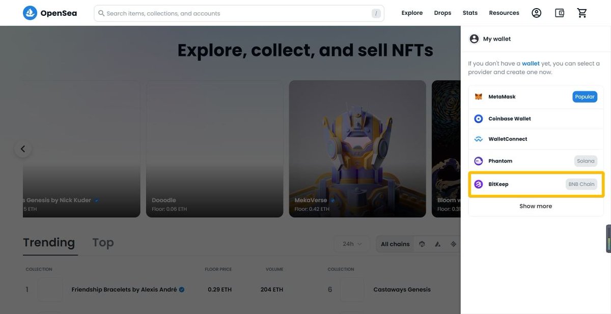 CryptoLady1624's tweet photo. @Satoshi_GemFi @GemFi_official 🥳Calling on all #NFT lovers!
🎉#BitKeep Wallet is now supported on @opensea.

🤝As one of the top 5 wallets, you can now buy BNB NFTs on OpenSea using BitKeep wallet!

👉Click to find more #NFTs and other #Crypto assets in #BitKeep>> 
https://t.co/kgqZI2KRHs https://t.co/z73PA5Va7J