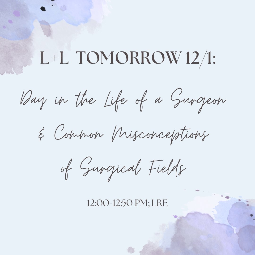 ‼️TOMORROW‼️Dr. Fazendin will be speaking on what a day in the life of a surgeon looks like as well as common misconceptions of surgical fields, life as a surgeon, etc. Food will be provided for the first 20- we look forward to seeing you there!