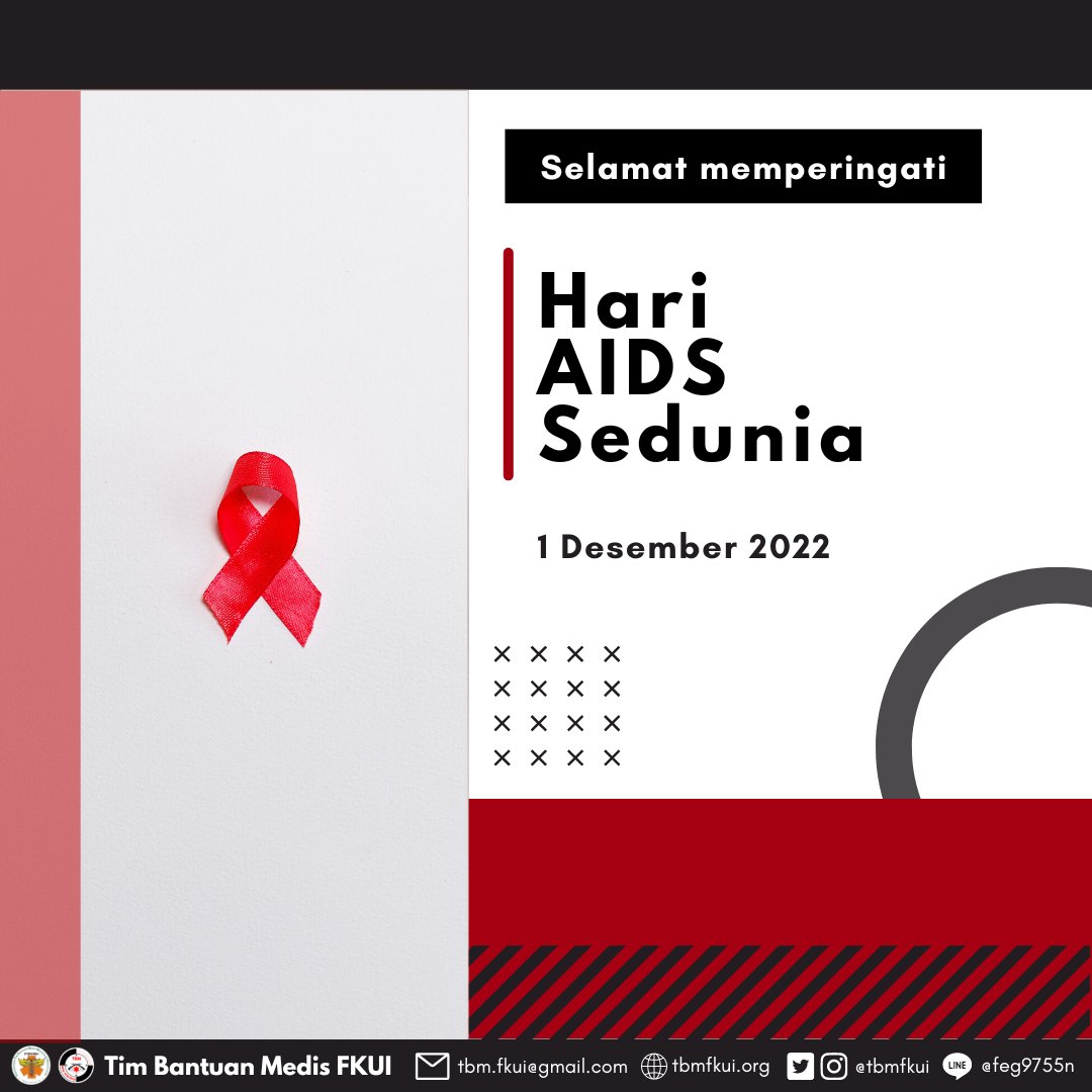 [HARI AIDS SEDUNIA]

World AIDS Day merupakan hari peringatan AIDS yang diperingati setiap 1 Desember di seluruh dunia dan bertujuan menyadarkan populasi dunia mengenai penyakit AIDS.

#TBMFKUI
#TangguhBeraniMandiri
#TogetherBringsMore
