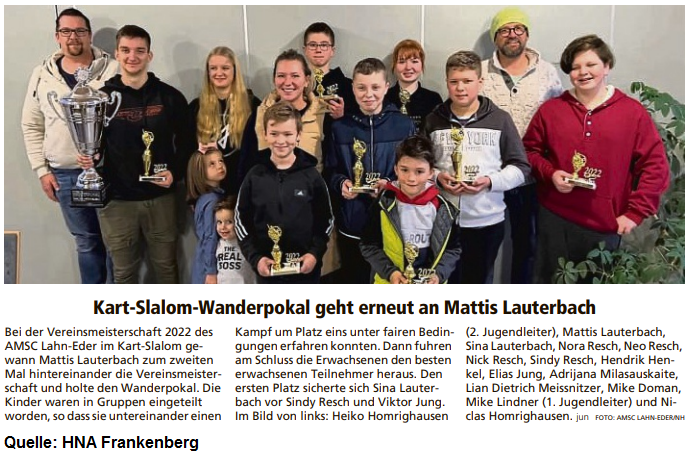 AMSC_Lahn_Eder's tweet photo. #Vereinsmeisterschaften #2022
Bei der Vereinsmeisterschaft 2022 des #AMSCLahnEder im Kart-Slalom gewann Mattis Lauterbach zum zweiten Mal hintereinander die Vereinsmeisterschaft und holte den Wanderpokal. 👏👍 https://t.co/XBN6vUEsVI