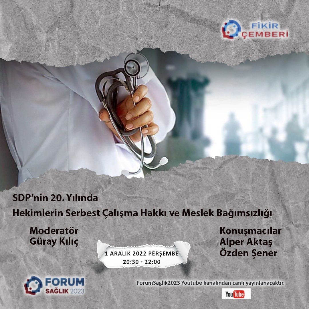 🗓️ 1 Aralık 2022 Perşembe
⏰ 20.30-22.00

🗨️Sağlıkta Dönüşüm Programı’nın 20. Yılında
                 HEKİMLERİN 
      SERBEST ÇALIŞMA HAKKI
                          ve
         MESLEKİ BAĞIMSIZLIĞI

Youtube ForumSaglik2023’ten canlı yayın
