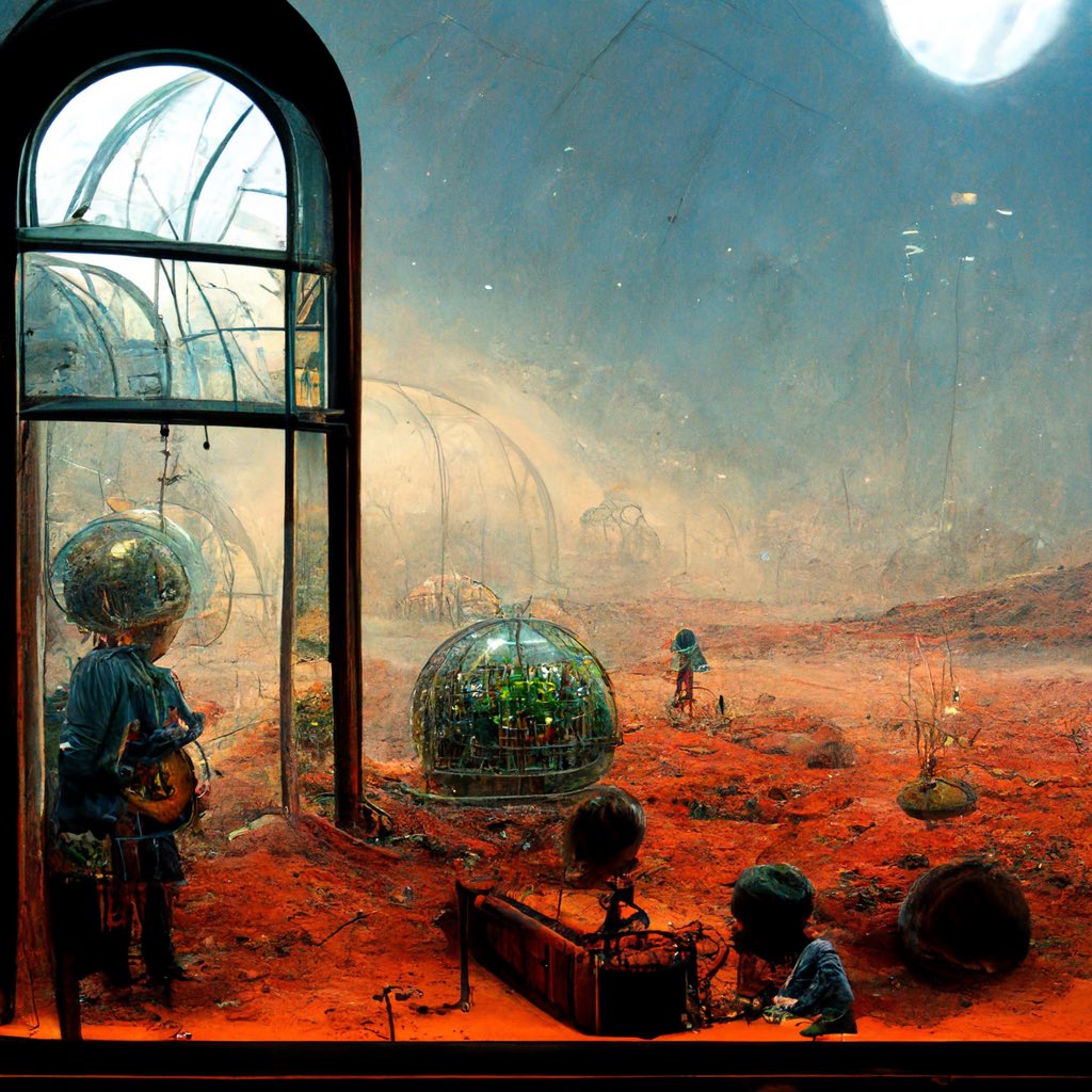 SarahJanisseB's tweet photo. Mars Colony Art Gallery- images 13-16
Years: 2068 - 2097 Artwork from the future depicting the settlements, survival, lifestyle and technology of the Mars Colonies. #Mars #lifeonmars #spacetravel #marscolony #SpaceX #marsart https://t.co/YEYEu82zSc