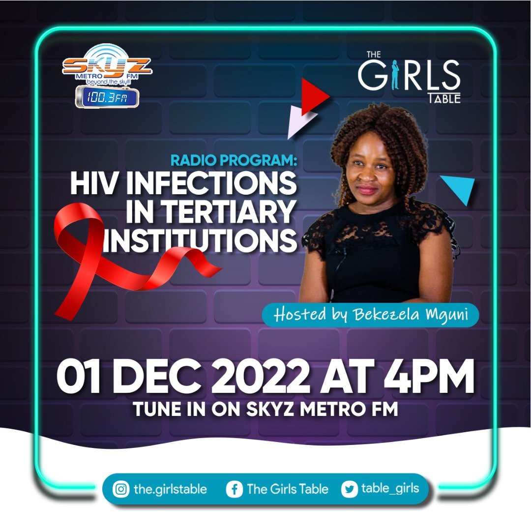 TheGirlsTable (@table_girls) on Twitter photo According to the National Aids Council in 2019, at least 45% of University students, particularly women, will be HIV positive by the time they graduate. Join Bekezela on <a href="/SkyzMetroFM/">Skyz Metro FM</a> today at 4pm to discuss causes of HIV infections among young women and preventive measures. According to the National Aids Council in 2019, at least 45% of University students, particularly women, will be HIV positive by the time they graduate. Join Bekezela on <a href="/SkyzMetroFM/">Skyz Metro FM</a> today at 4pm to discuss causes of HIV infections among young women and preventive measures.