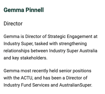 While we're on the subject of Per Capita's board, why is one of your board members a superannuation industry lobbyist? 

Is this why Per Capita routinely overstates super balance statistics and consistently minimizes super's pernicious role in creating inequality and poverty?
