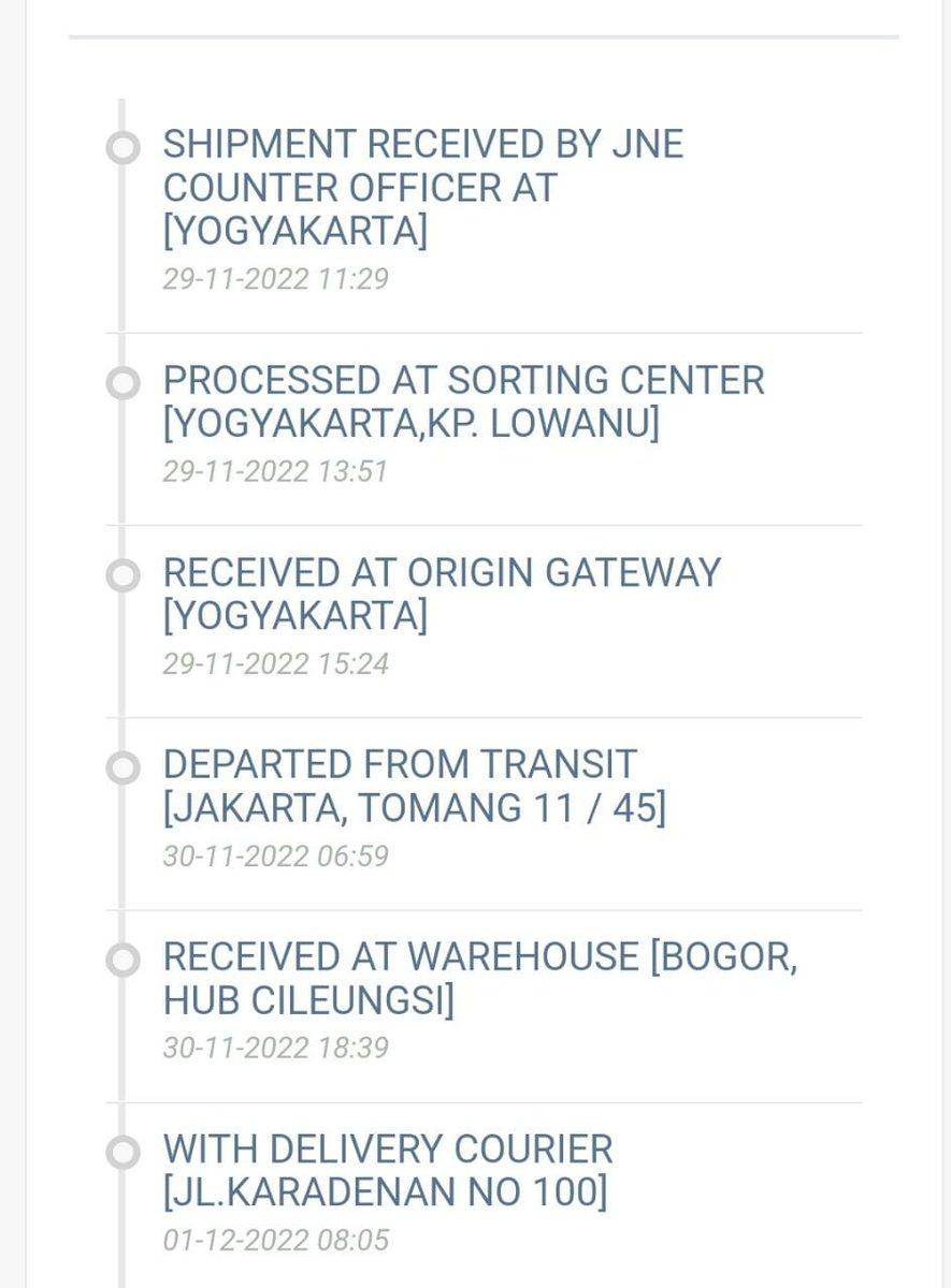 Tadi pagi kurirnya menghubungi jam 9 paling lama jam 10 akan sampai dirumah, tapi sampai saat ini belum juga datang padahal paket itu akan menjadi bahan rapat jam 13.00 WIB ini. Ketika cek resi paket malah makin menjauh, lokasi saya di Klapanunggal. <a href="/JNE_ID/">JNE Express</a>