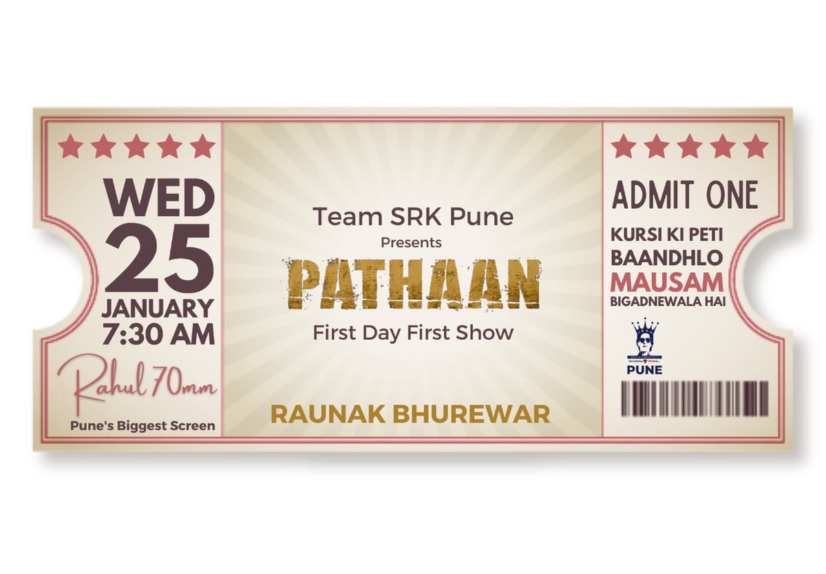 JrSrkRavi's tweet photo. I've Booked my Seat for #PathaanFirstDayFirstShow with #teamsrkpune and #teamsrkfc

💥💥 https://t.co/vXnNFdaa6x