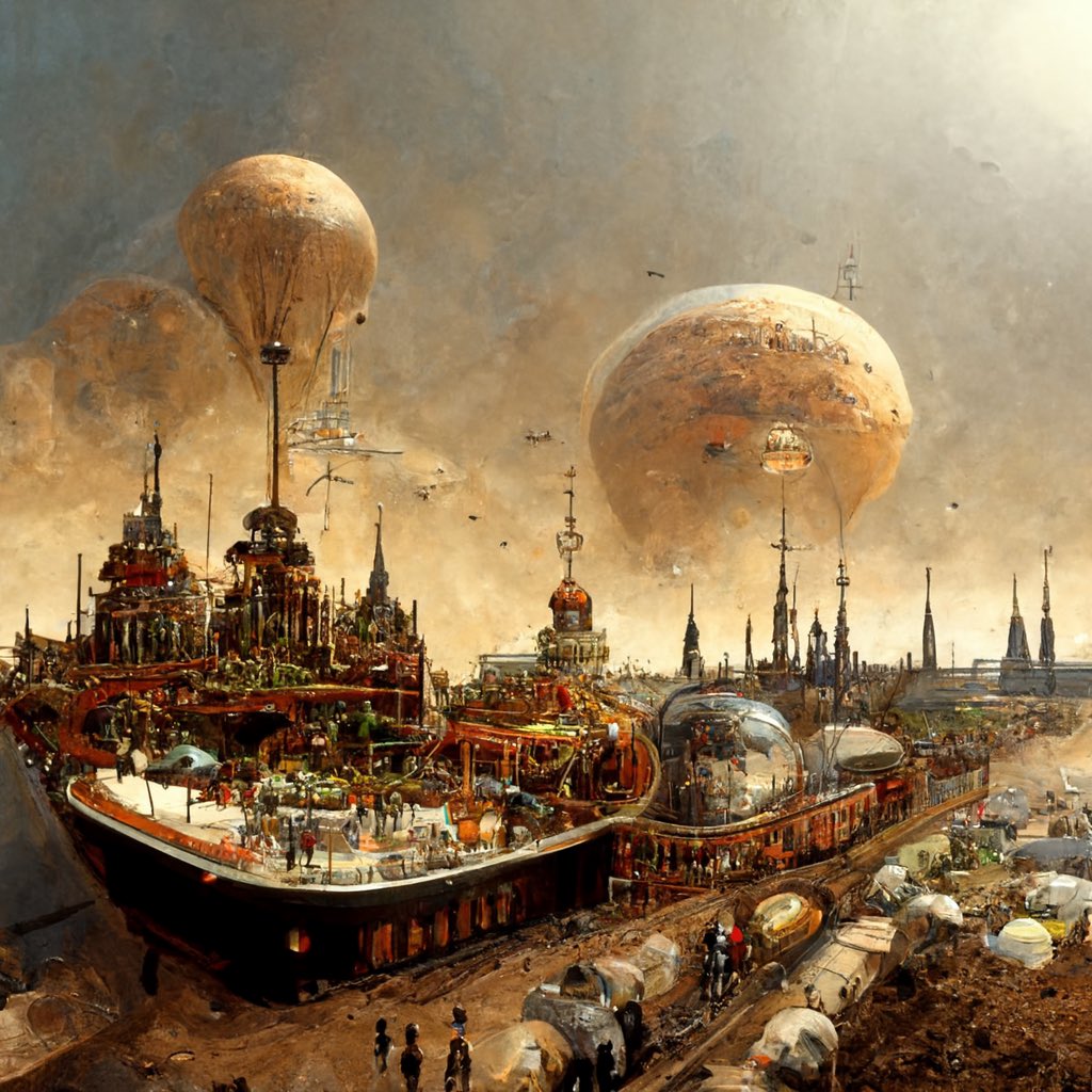 SarahJanisseB's tweet photo. Mars Colony Art Gallery- images 49-53
Years: 2068 - 2097 Artwork from the future depicting the settlements, survival, lifestyle and technology of the Mars Colonies. #Mars #lifeonmars #spacetravel #marscolony #SpaceX #marsart https://t.co/sVW5JK2ZL6