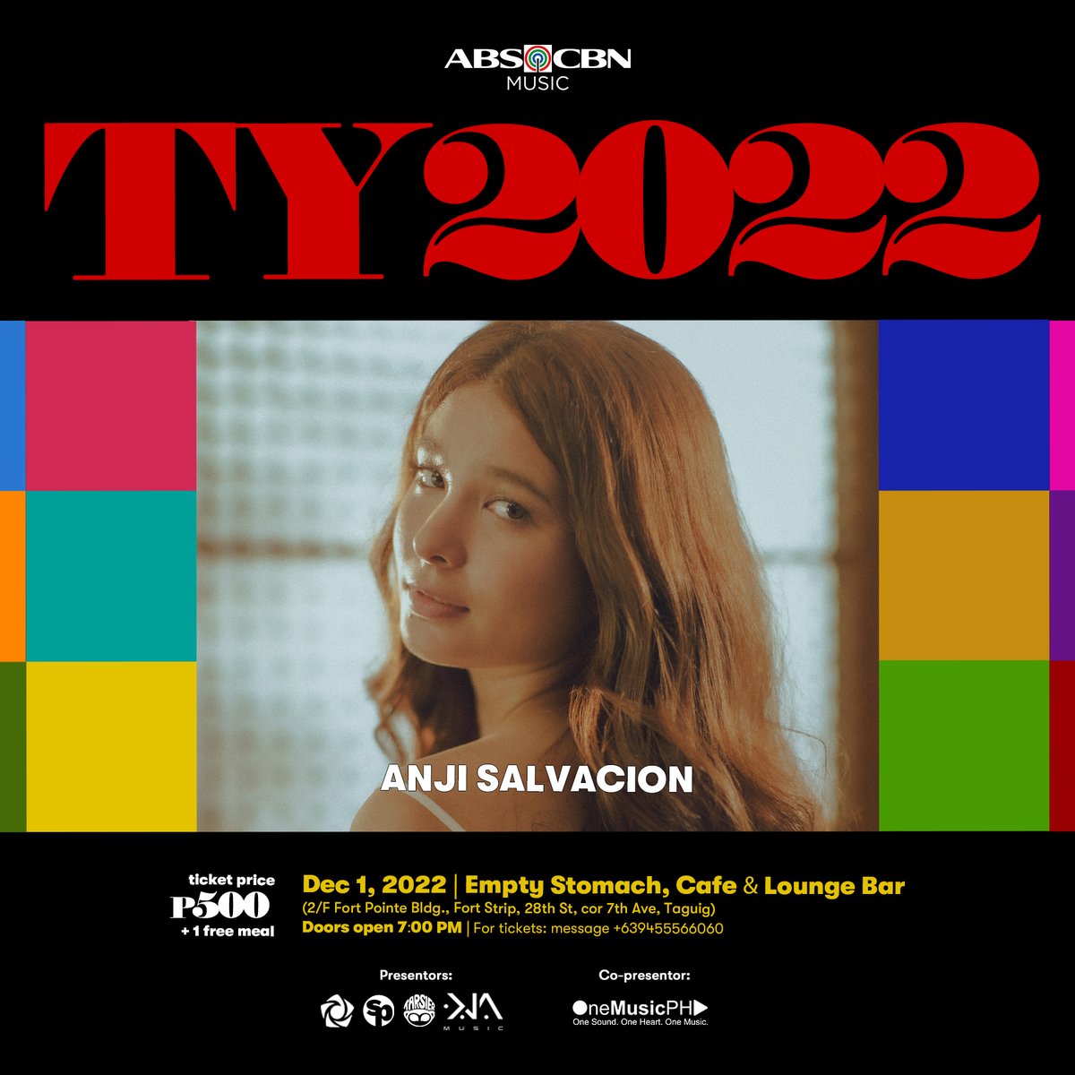 tarsierrecords's tweet photo. .@anjisalvacion  wants to say thank you for all the love and support this year - catch her tonight at #TY2022, 7PM, Empty Stomach, BGC 🤩 

We still have a few tickets left! 
Message 09455566060 to grab ‘em!

See you there ~ https://t.co/cZFxuYV03m
