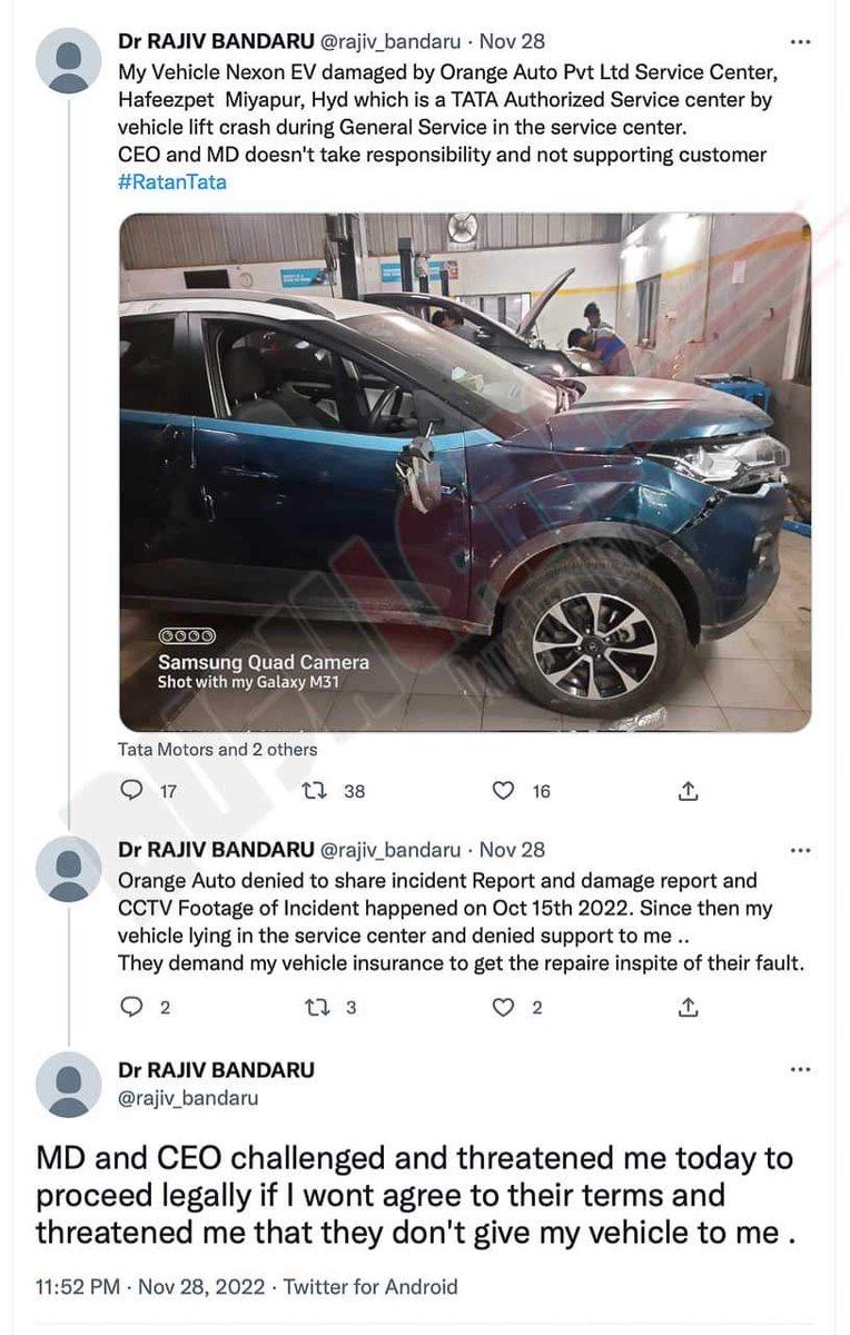 Prateek34381357's tweet photo. @TataMotors_Cars This is really painful. You have to save these victim customer's from such dealership. No apology no investigation. We trust tata motors but these dealerships are giving hard to the customer which is affecting whole brands reputation. Hope he will get resolution. https://t.co/4cwAhIAJzC