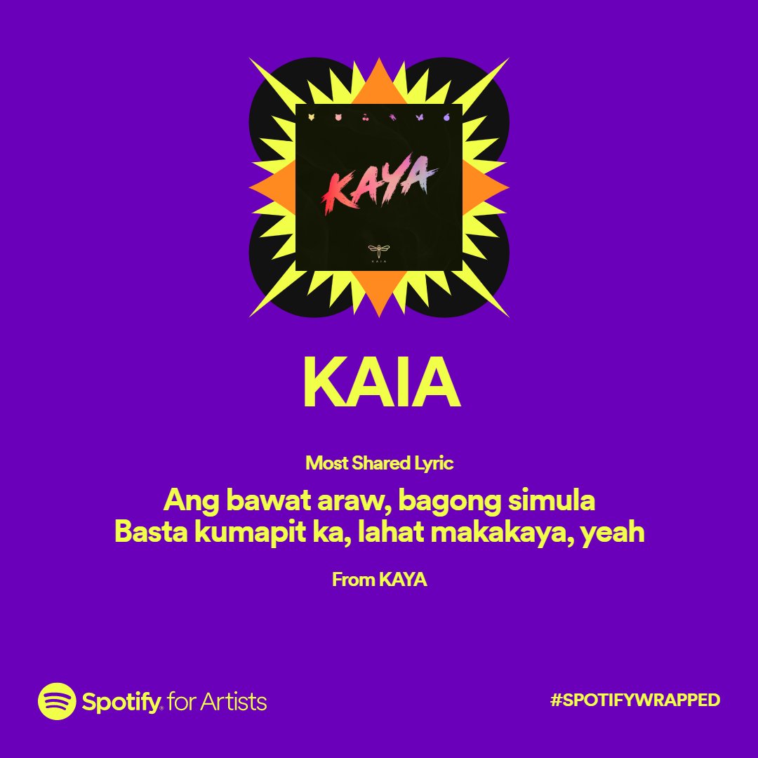 KAIAOfficialPH's tweet photo. [KAIA on Spotify]

Here's our @Spotify Wrapped! Thank you for listening to us, ZAIA ❣
Let's have more next year!

KAIA SPOTIFY WRAPPED
#KAIA #KAIASpotifyWrapped #SpotifyWrapped https://t.co/hgCgpdEPkD