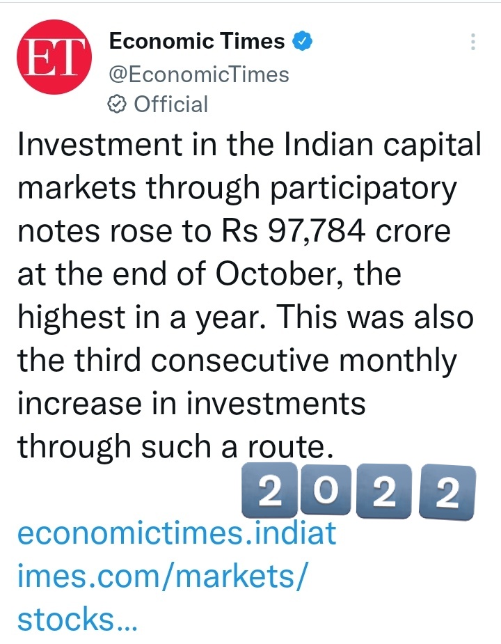 vishalnautamlal's tweet photo. From ₹81,220 in year 2019
Investment in the 🇮🇳capital markets through #ParticipatoryNotes rose📈to ₹97,784 cr highest in a year 2022
Dr @Swamy39 explained in detail at event in 2014 How #PNotes is Destroying India & how it had become direct threat to our 🇮🇳Natn’l Security https://t.co/WPQLcNz5jO
