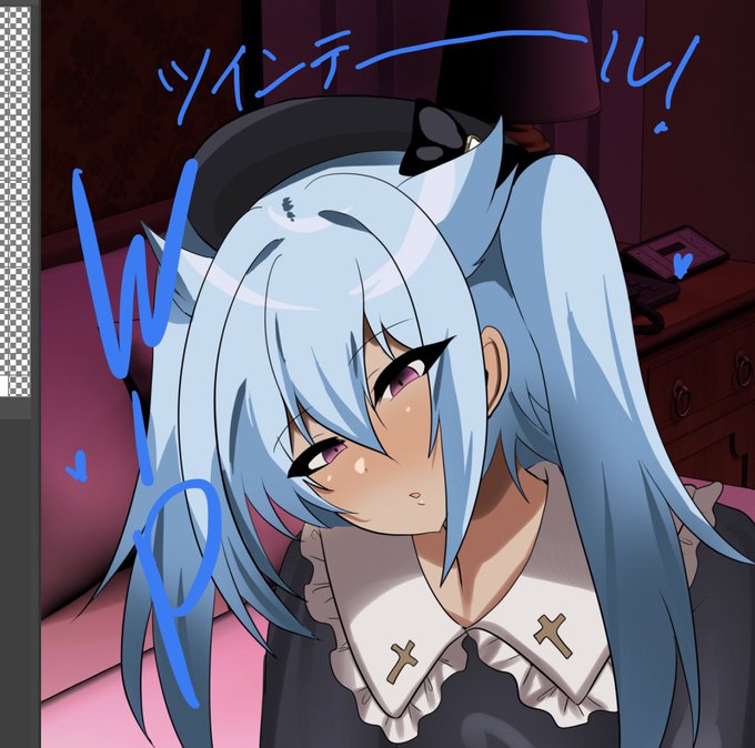 しんちょくしんちょーく!みんな見てください!ツインテ爽斗くんです。爽斗くんは複雑な構造の髪型なのでこの髪型にするのは、はたして可能なのか…?と不安になり髪おろしver(2枚目)も描いてしまった… 