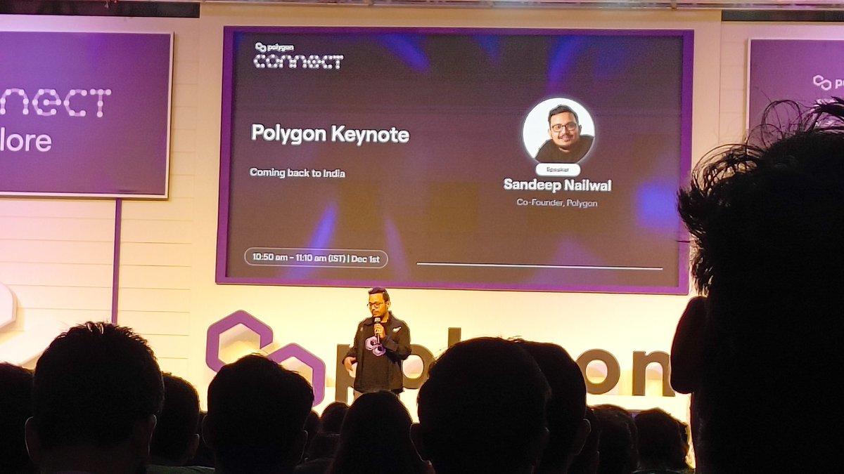 Finally the wait is over🥳
<a href="/sandeepnailwal/">Sandeep | CEO, Polygon Foundation (※,※)</a> on stage🚀🚀
<a href="/0xPolygon/">Polygon | POL</a> 
#polygonConnect