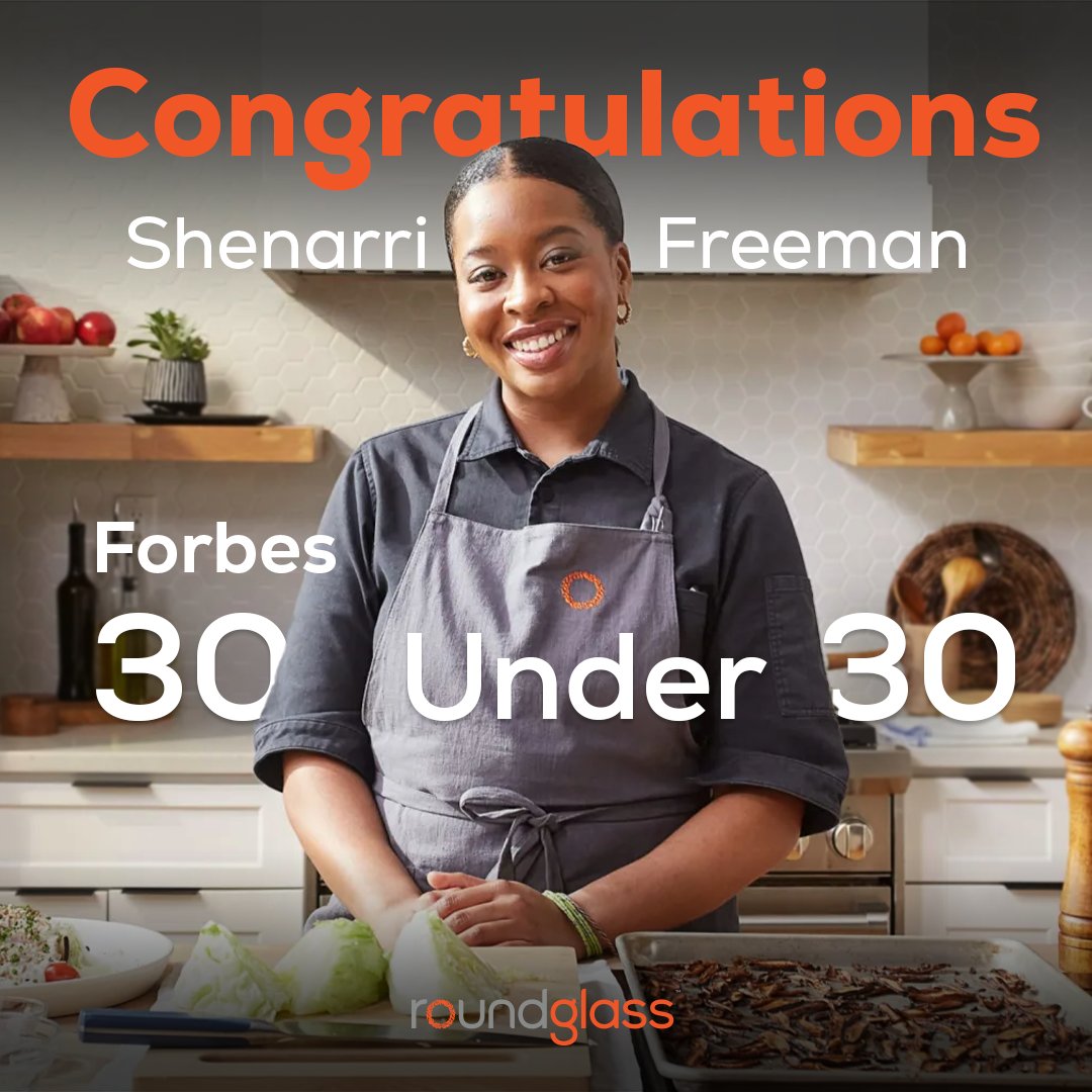 Congratulations to <a href="/shenarrigreens/">chef shenarri greens</a> for making it to the 2023 #Forbes30Under30 Food &amp; Drink List! 
The world has fallen head over heels for her trailblazing #vegan soul food, and we're honored that she's shared her immense talents here on RoundGlass - roundglass.com/living/people/…
