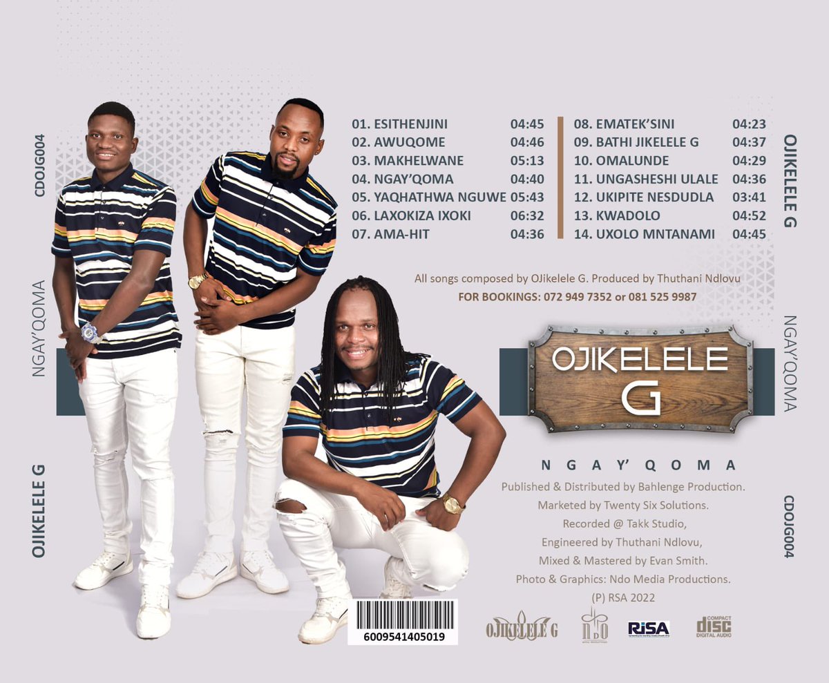 Ojikelele_G's tweet photo. Sinethulela iAlbum Back Cover - Ngay’qoma (2022)
Kusazosiphuka isdindi kulo December! 🕺🏼🚨
2 DAYS osusele iphume iAlbum!!
#OjikeleleG #Ngayqoma #December3 #NewAlbum #OjikeleleSeason #NationalTeam #DoubleLead https://t.co/EsGZsCVrnZ