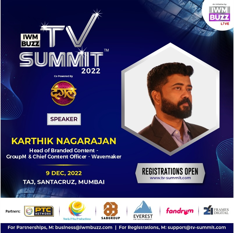iwmbuzz's tweet photo. Welcome @The_Karthik As Esteemed Speaker At IWMBuzz TV Summit 2022

@DangalTV

@ptc_networks

@TMKOC_NTF

@EverestMarathi

@adhikari_group

@fandrumofficial

@24FramesDigital

 Register here: https://t.co/IESeUCgJdw

#tvsummit #iwmbuzz https://t.co/nvmtIUykhg