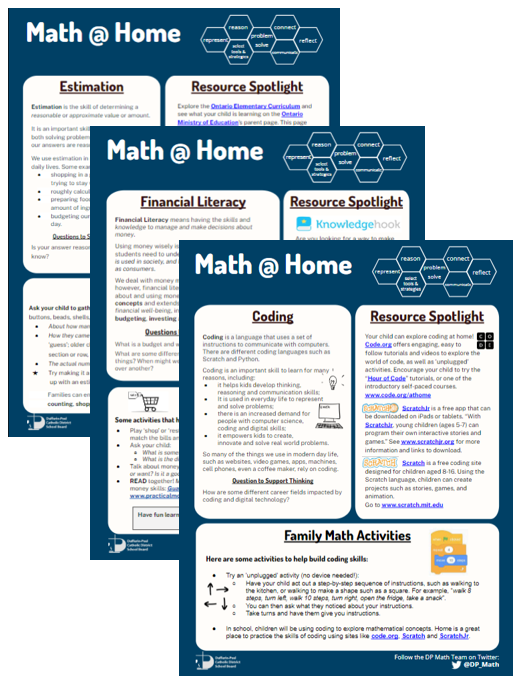 DP_math's tweet photo. 📢 #dpmath friends: NEW math resources that we invite u to share w/ DP families r HERE:

MATH@HOME NEWSLETTERS!

You can find them on our SharePoint homepage https://t.co/R2dhYOh162 👇 10 editions will be released. The first 3 are posted: Estimation, Financial Literacy, &amp; Coding. https://t.co/jVQXSIROhK