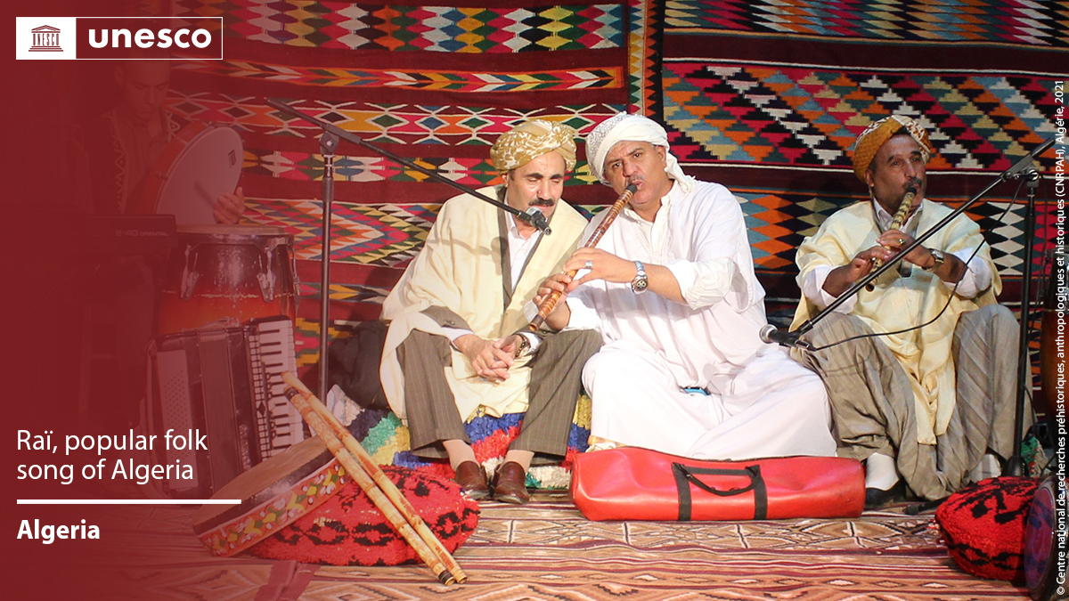 🔴 BREAKING New inscription on the #IntangibleHeritage List: Raï, popular folk song of #Algeria 🇩🇿. Congratulations! 👏 ℹ️ on.unesco.org/ICH2022 #LivingHeritage