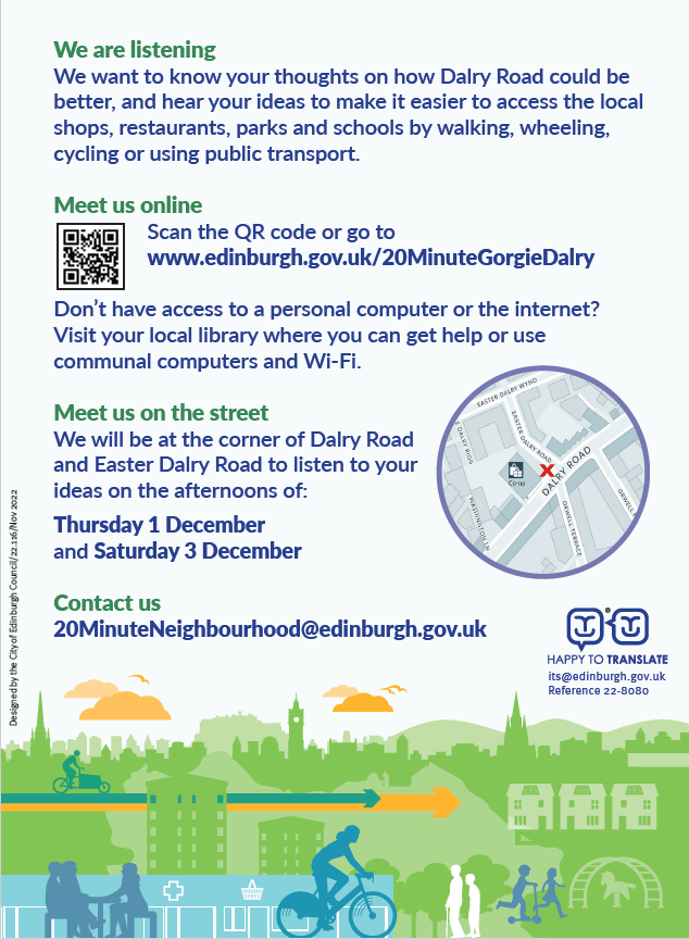DalryPC's tweet photo. @EdinburghCC team want to know your thoughts on how Dalry-Gorgie could be better and hear your ideas to make it easier to be a 20-minute neighbourhood
https://t.co/ZBTh5YJob1
Or meet the team in person (see images for details)
#20minuteneighbourhood #Edinburgh #DalryRoad #Gorgie https://t.co/s4C7GbpXGJ