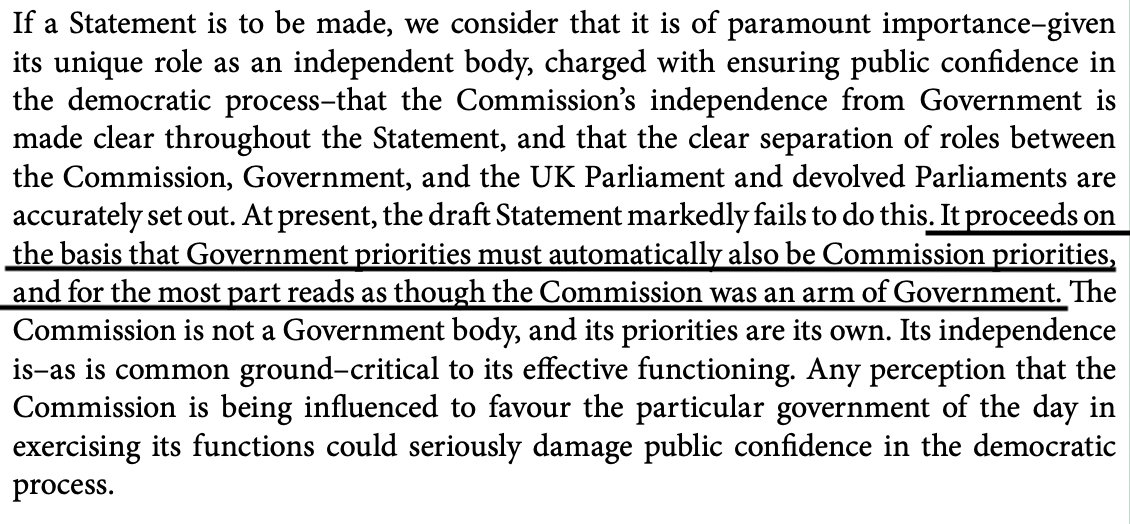Govt accused of undermining <a href="/ElectoralCommUK/">Electoral Commission</a>'s crucial independence and impartiality with no rationale or "independent evidence".

From the @CommonsLUHC report: