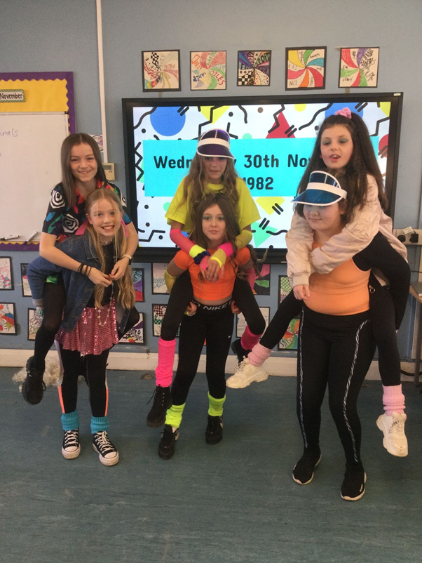 EagleshamPS's tweet photo. P7.2 wanted to learn about the 1980s. Today they dressed in clothes inspired by the 80s and shared their learning with others at their class assembly.  Everyone loved their Thriller dance! #EPSCreativity https://t.co/G89kIjTF10