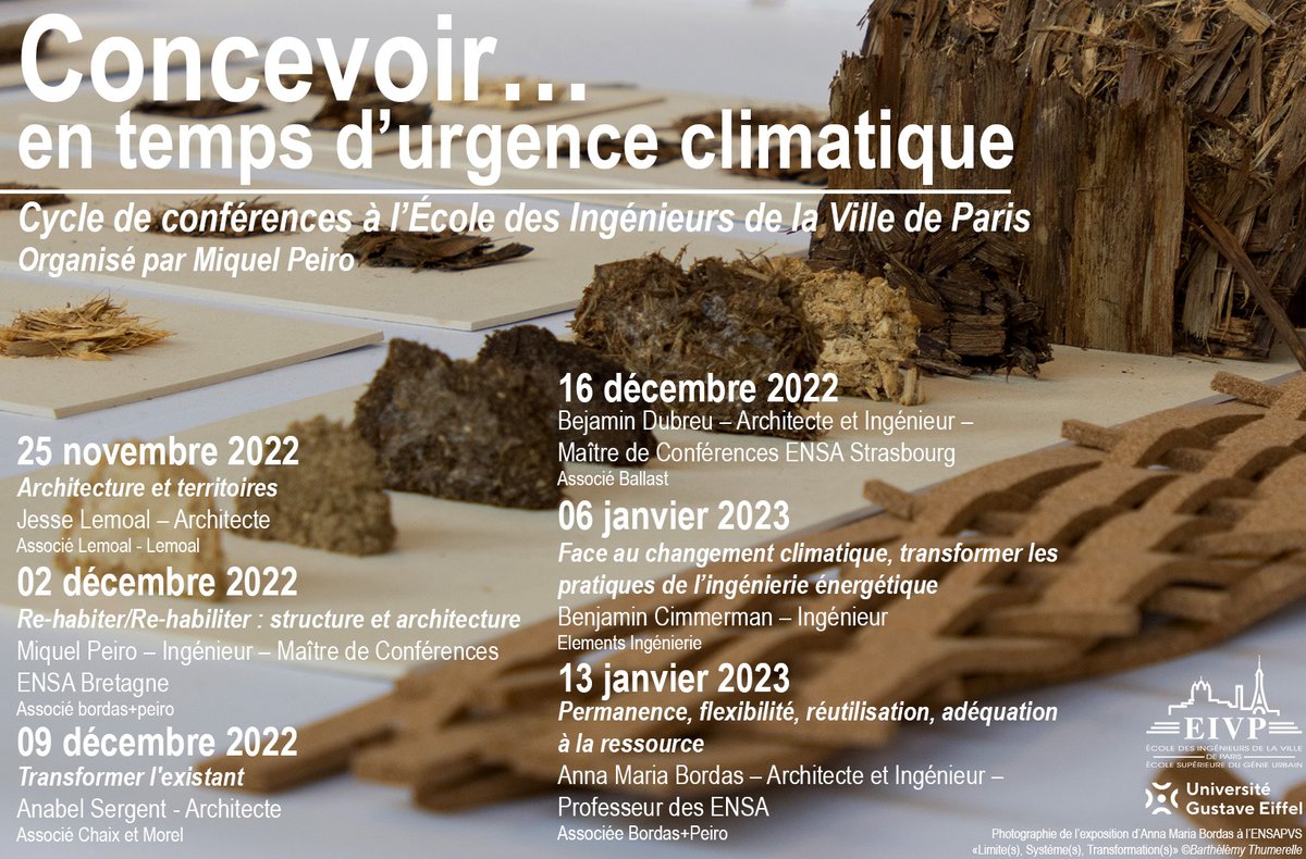[#Conférences] Le cycle de conférences "#Concevoir... en temps d'urgence #climatique" porté par l'agence <a href="/bordaspeiro/">bordas+peiro</a> s’inscrit dans le cadre du cours « Conception #durable et #écosystémique » 🌿

➡️ eivp-paris.fr/actualites/lei…