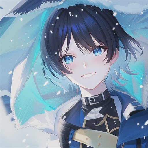 blue eyes smile solo black hair looking at viewer short hair male focus  illustration images