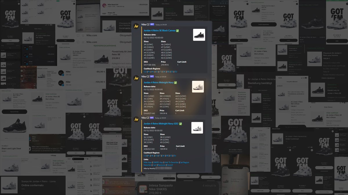 Nootify's tweet photo. Jordan 4 Retro "Midnight Navy" &amp; Jordan 4 Retro "Black Canvas"

Custom monitor for SNKRS with Nootify app ping, members cooked more than 100+ pairs! 💛 https://t.co/lbXot5KNAJ