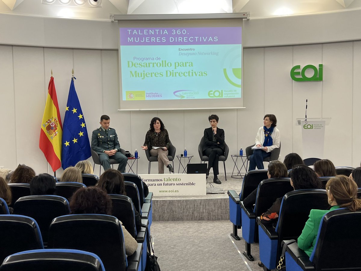 eoi's tweet photo. 📢 Celebramos el Encuentro Networking, enmarcado en #Talentia360. Mujeres Directivas. Programa de Desarrollo para Directivas. 

Modera: Begoña Suárez @InstMujeres 
🟢 Helena Valderas @ferrovial_es 
🟢 Yolanda Fernández - Likadi
🟢 Gabriel Vallejos @guardiacivil 

#EOIconsciente https://t.co/MLZNa9kNhr