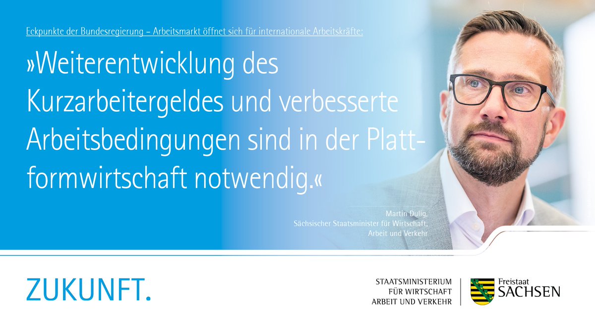 SMWA_SN's tweet photo. 💡 #Sachsen|s Arbeitsminister @MartinDulig bei der #ASMK im #Saarland:
ℹ️ Sachsen unterstützt Antrag, ein »Krisen-Kurzarbeitergeld« gesetzlich zu verankern.
💬 Dulig: "Eine Weiterentwicklung des Kurzarbeitergeldes ist aus meiner Sicht notwendig."
📰👉 https://t.co/yvhkaXubLi https://t.co/BsA4aXfcZv