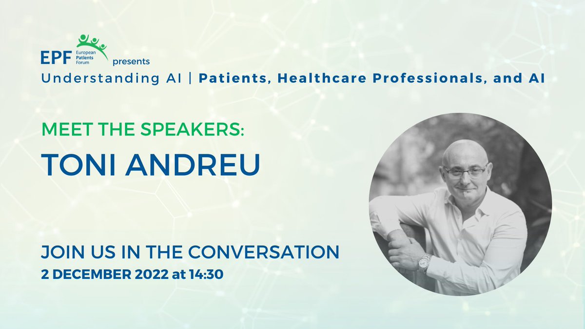eupatientsforum's tweet photo. ⏰ EPF's fifth #AI #webinar happens tomorrow | Meet Toni Andreu!

One of our two guests during this session is Toni Andreu, scientific director of @EatrisEric. We look forward to #continuingtheconversation together! Will you join us?

Register here: https://t.co/U6kokBjuYR https://t.co/YS1Bq5iHKi