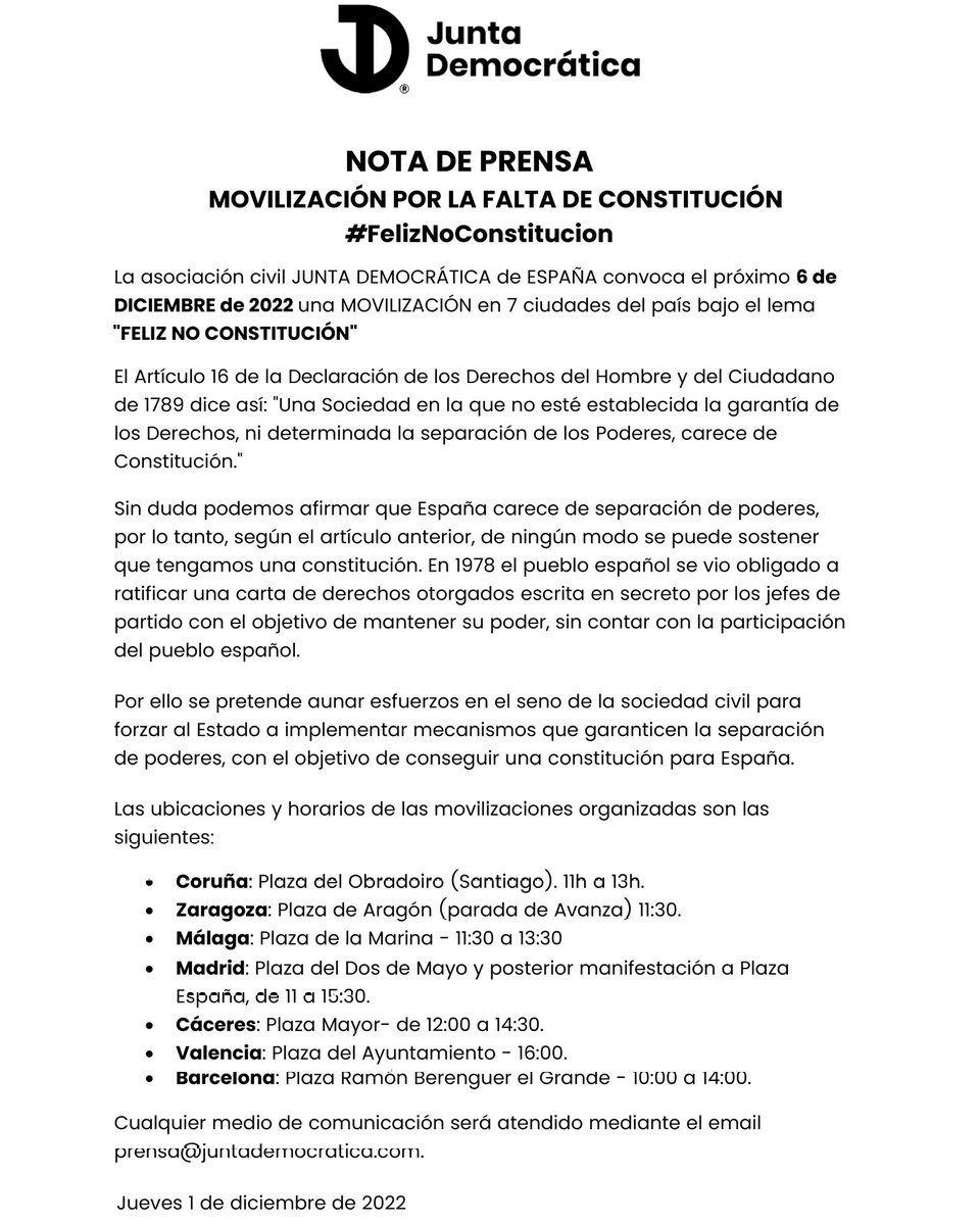 NOTA DE PRENSA #FelizNoConstitucion